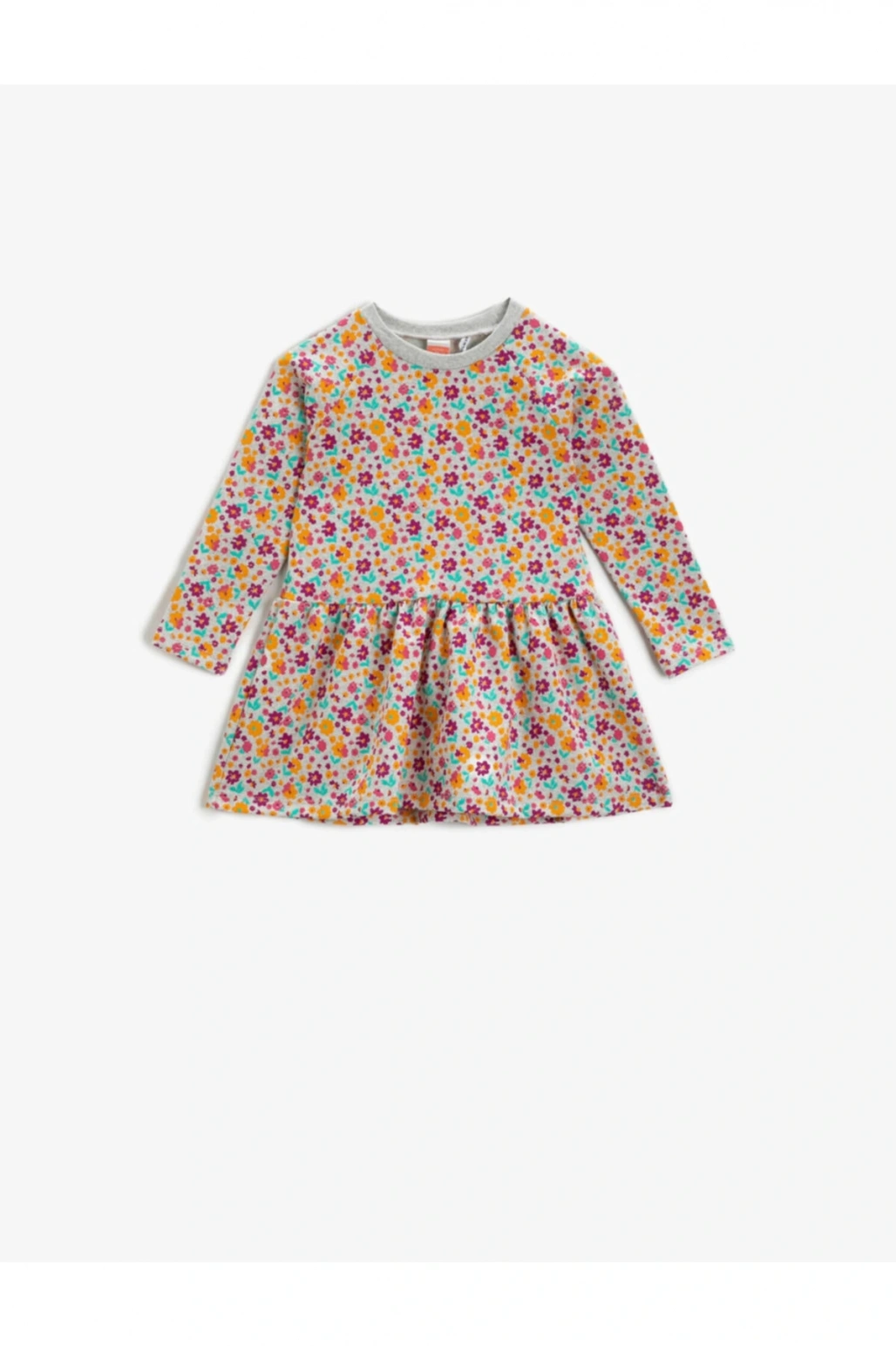 Kız Bebek Gri Desenli Çiçek Desenli Elbise