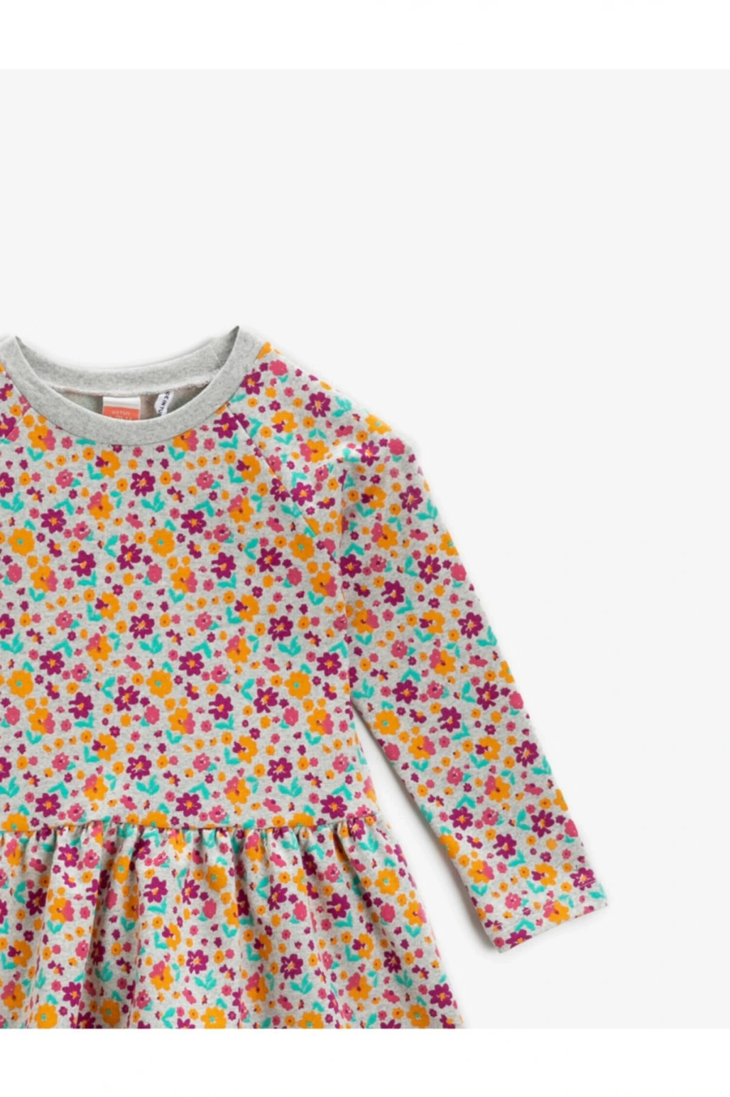 Kız Bebek Gri Desenli Çiçek Desenli Elbise