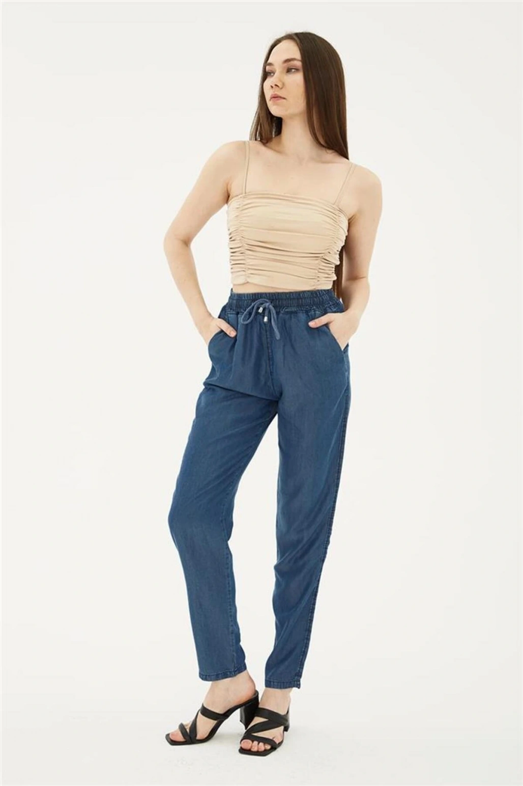 Beli Bağlamalı Denim Pantolon K.mavi / Dark Blue