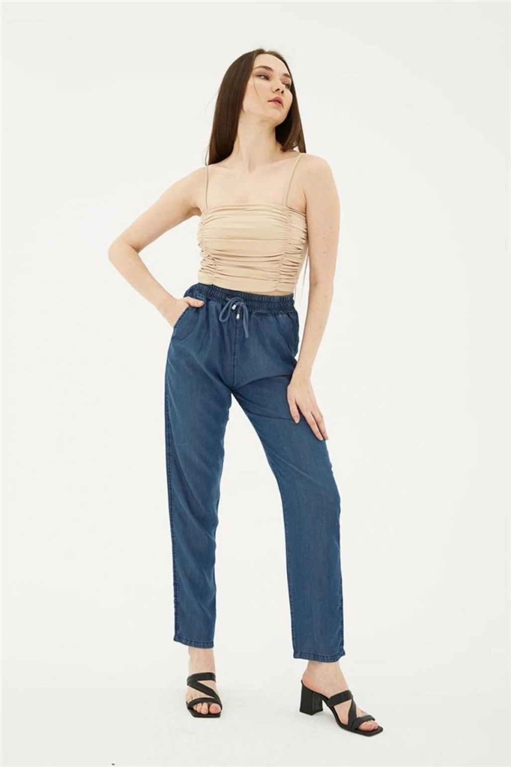 Beli Bağlamalı Denim Pantolon K.mavi / Dark Blue