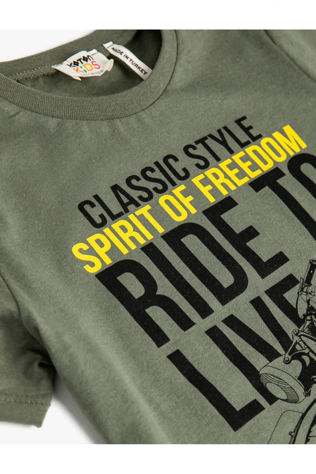 Motosiklet Baskılı Bisiklet Yaka Tişört Pamuklu