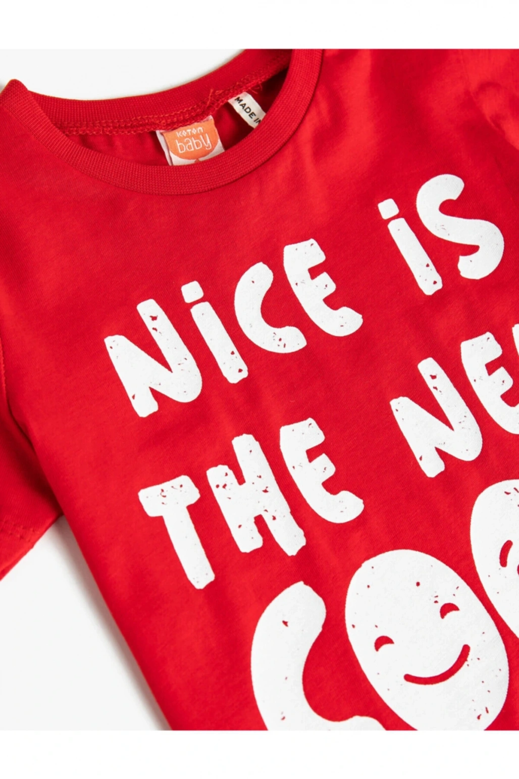 Slogan Baskılı Kısa Kollu Tişört Pamuklu