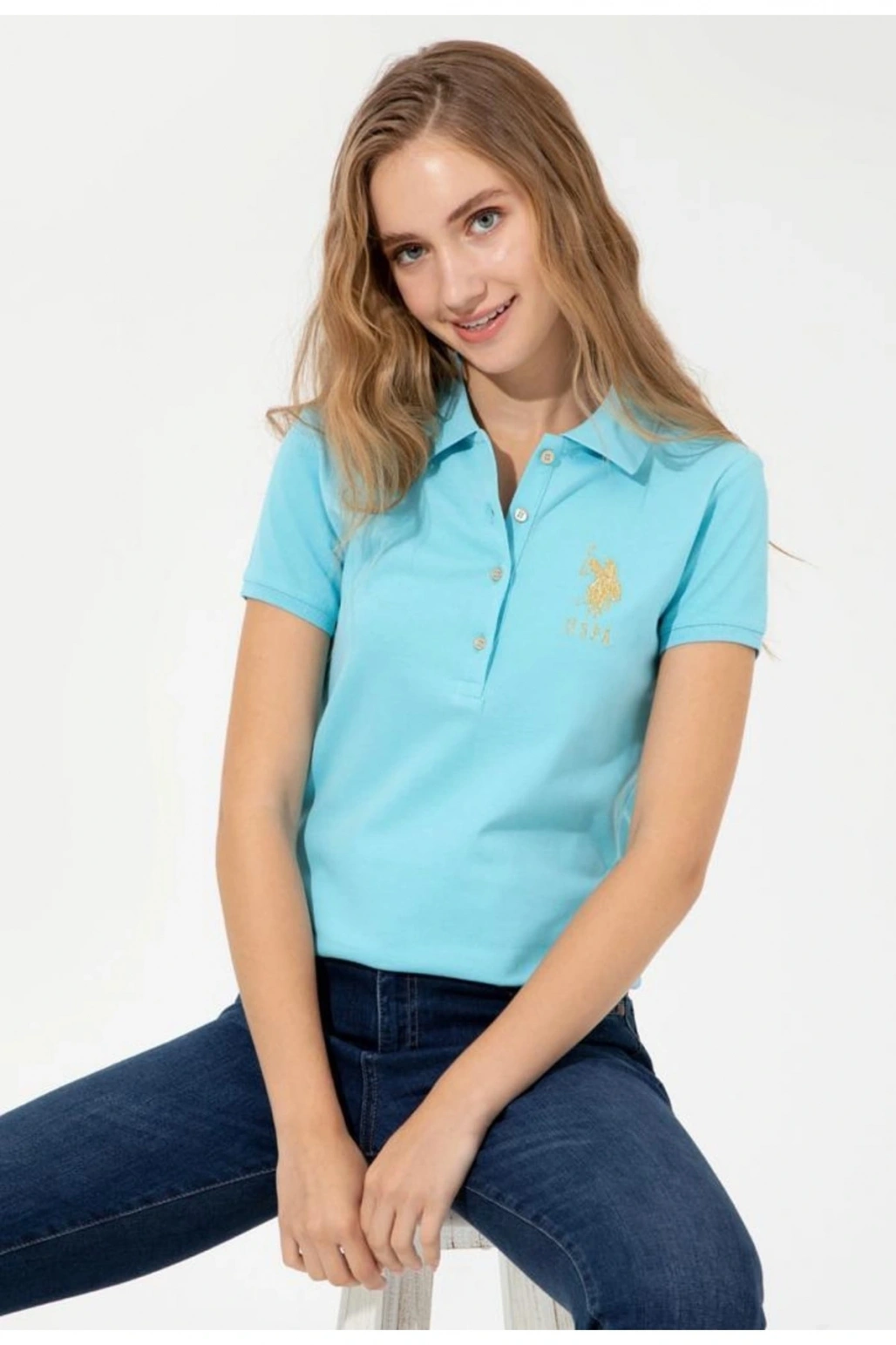 Kadın Turkuaz Polo Yaka T-shırt Basıc