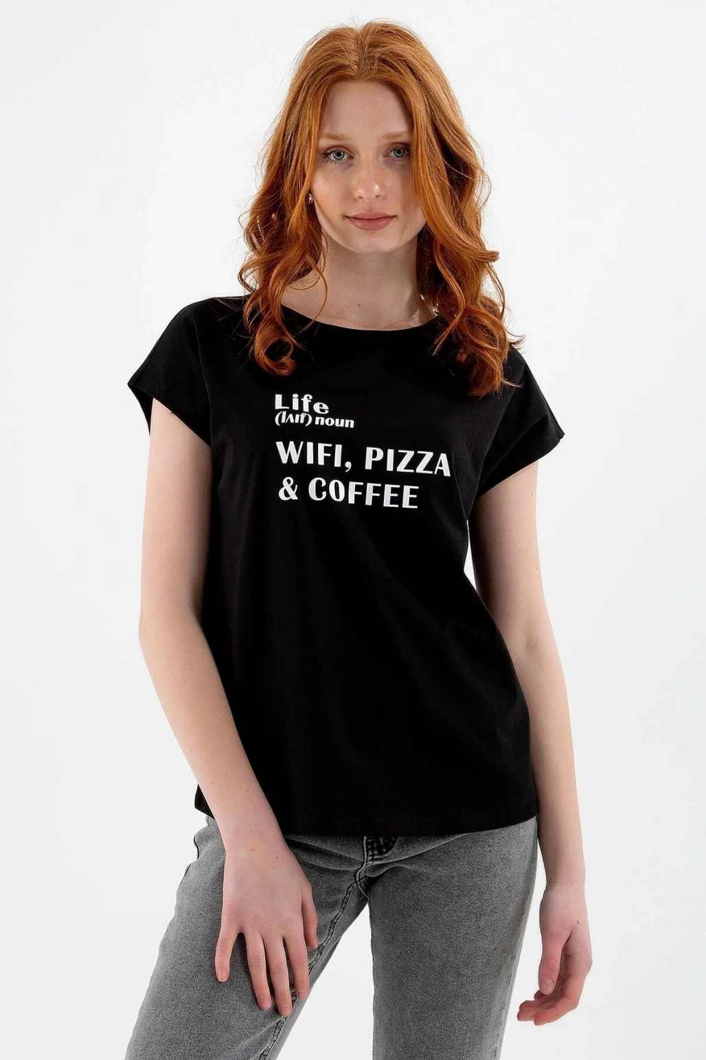 22y0078k1 Bisiklet Yaka Normal Kalıp Baskılı Siyah Kadın T-shirt