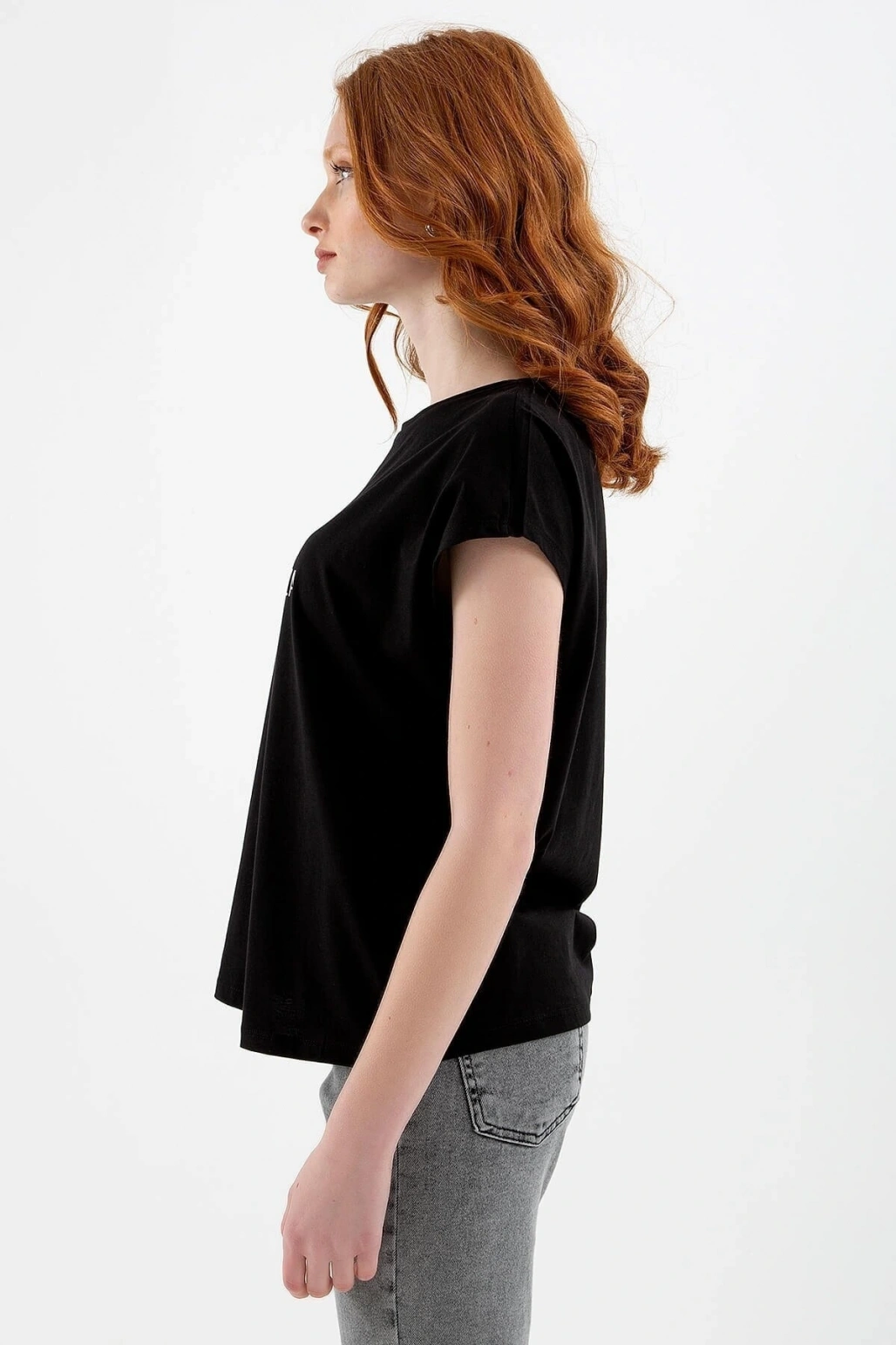 22y0078k1 Bisiklet Yaka Normal Kalıp Baskılı Siyah Kadın T-shirt