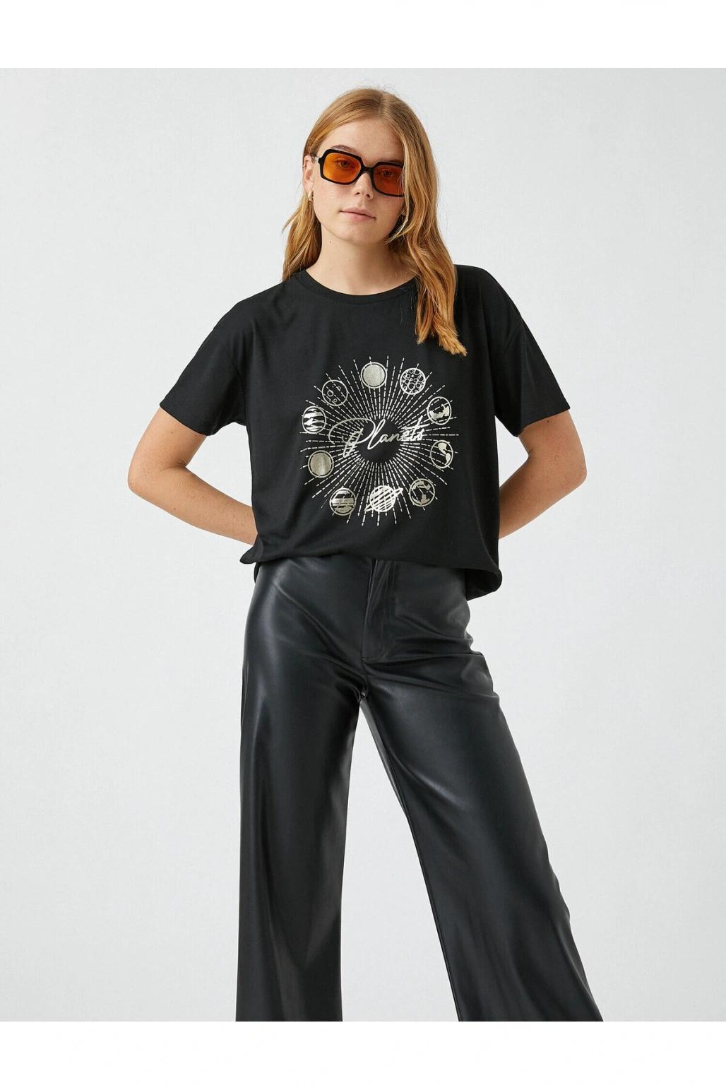 Bisiklet Yaka Kısa Kollu Baskılı Tişört