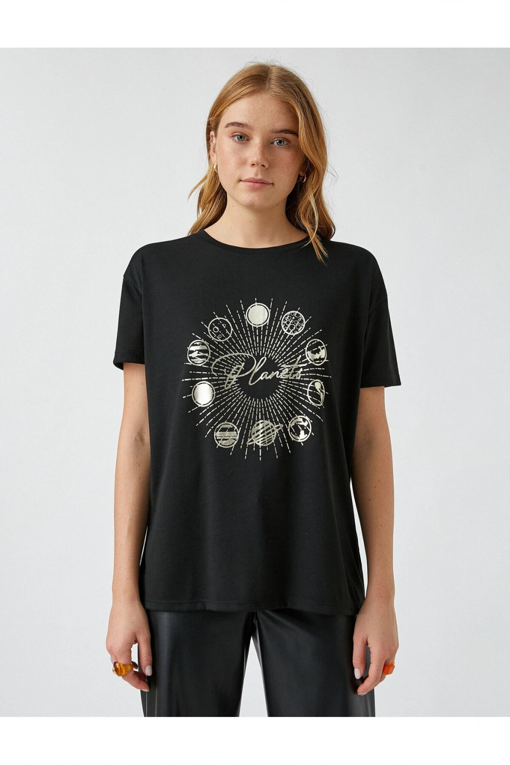 Bisiklet Yaka Kısa Kollu Baskılı Tişört