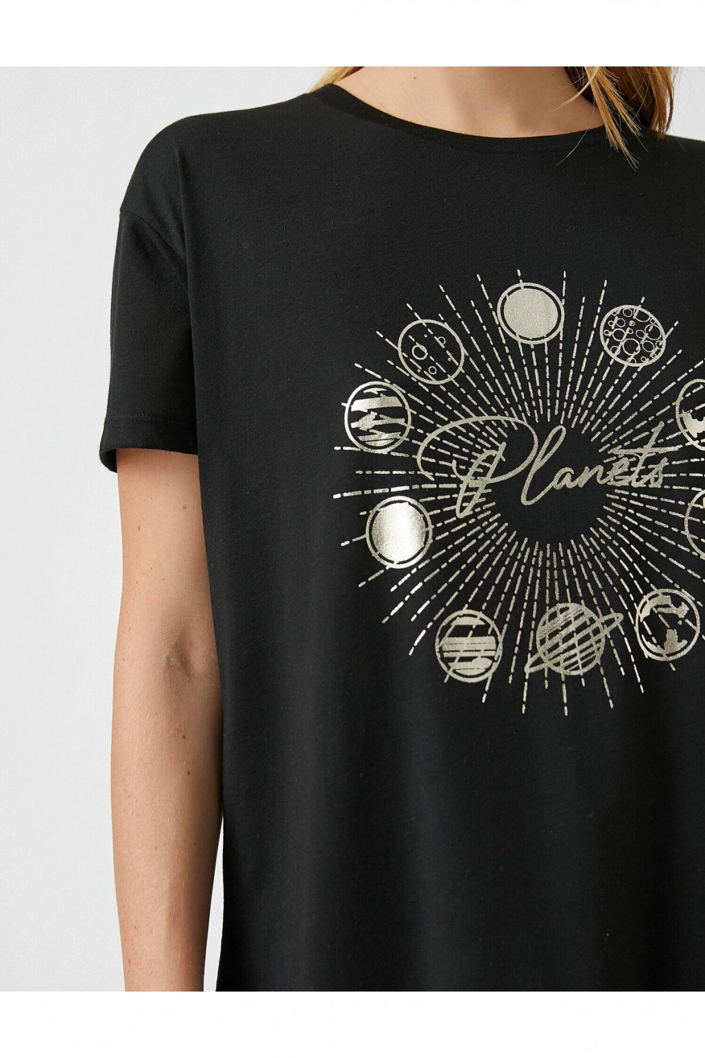 Bisiklet Yaka Kısa Kollu Baskılı Tişört