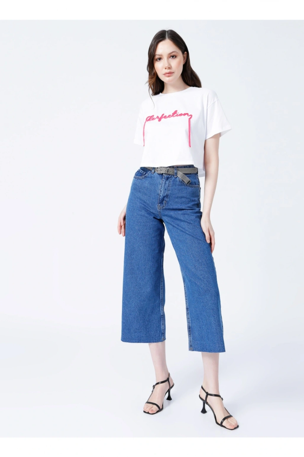 22y0491k1 Yüksek Bel Bol Kesim Mavi Kadın Denim Pantolon