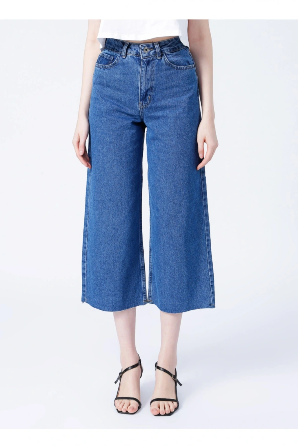 22y0491k1 Yüksek Bel Bol Kesim Mavi Kadın Denim Pantolon