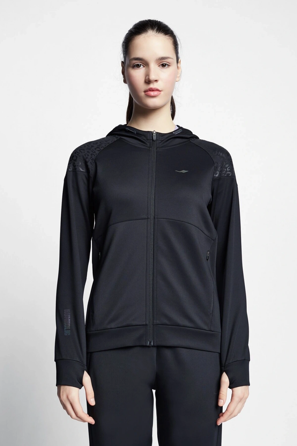 Siyah Kadın Koşu Fermuarlı Kapüşonlu Sweatshirt 22b-2001