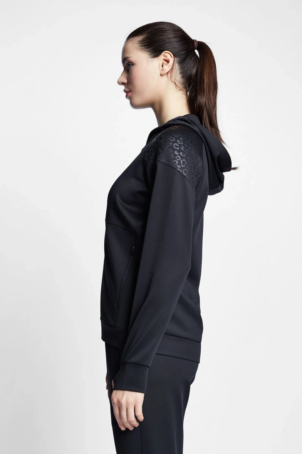 Siyah Kadın Koşu Fermuarlı Kapüşonlu Sweatshirt 22b-2001