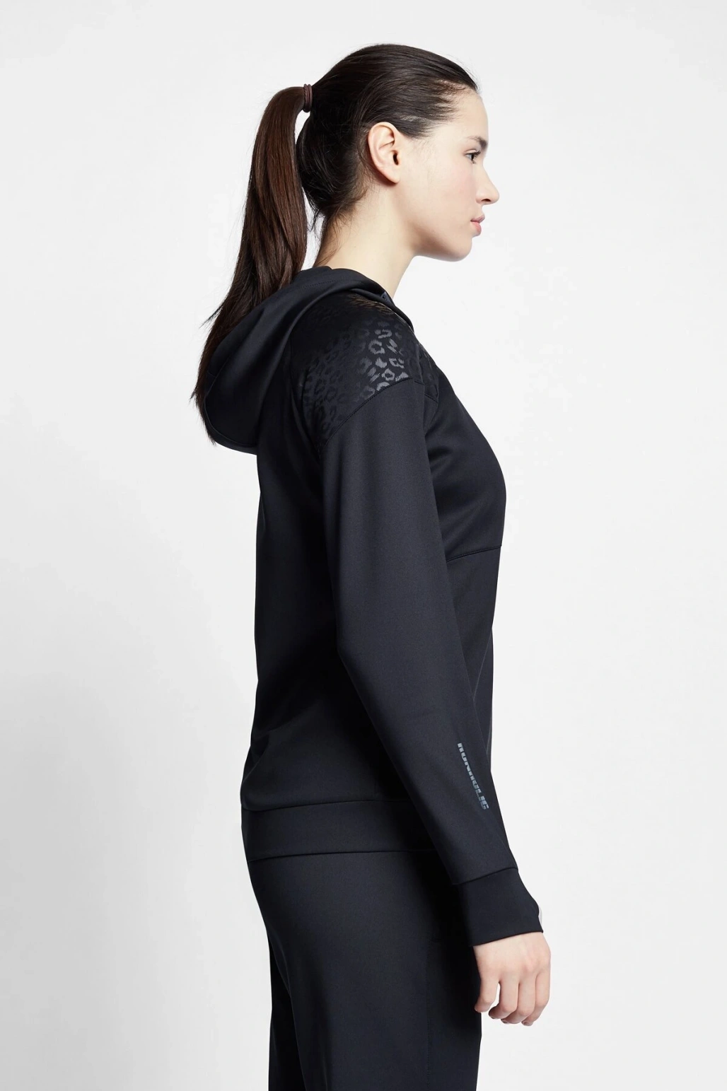 Siyah Kadın Koşu Fermuarlı Kapüşonlu Sweatshirt 22b-2001