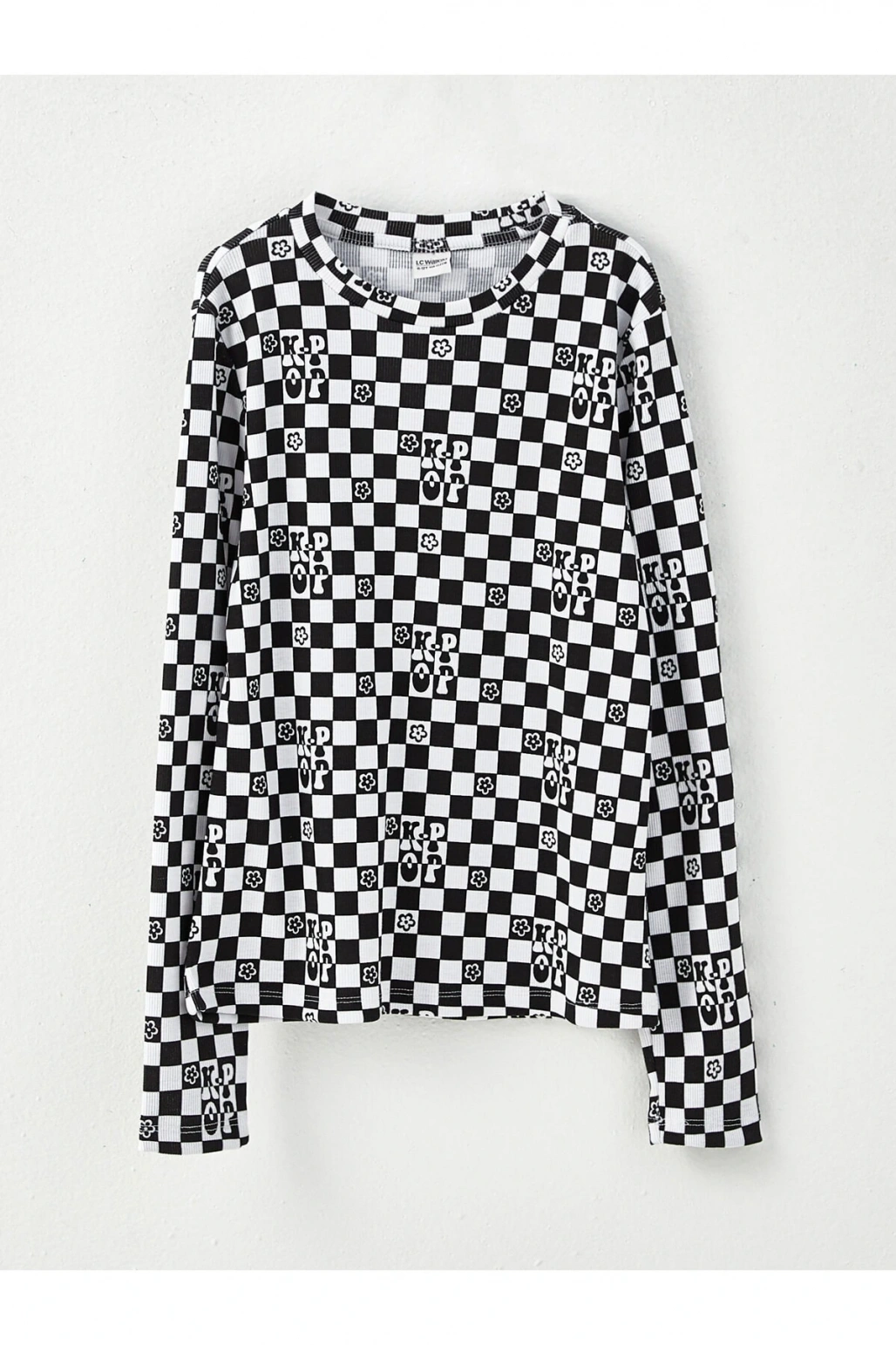 Bisiklet Yaka Baskılı Uzun Kollu Kız Çocuk Tişört