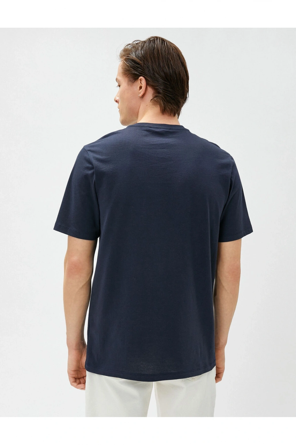 Slogan Baskılı Tişört Bisiklet Yaka Kısa Kollu Pamuklu