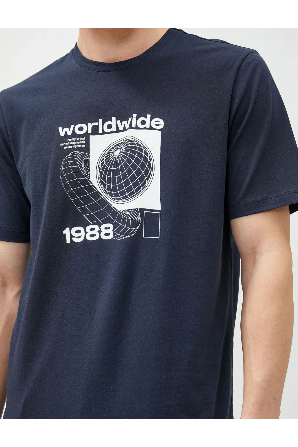 Slogan Baskılı Tişört Bisiklet Yaka Kısa Kollu Pamuklu