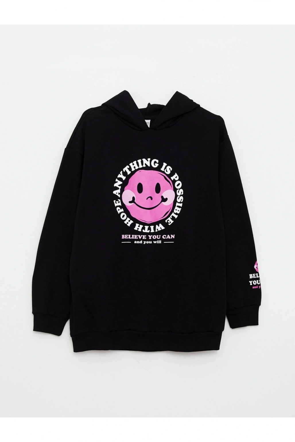 Kapüşonlu Baskılı Uzun Kollu Kız Çocuk Sweatshirt ve Tayt