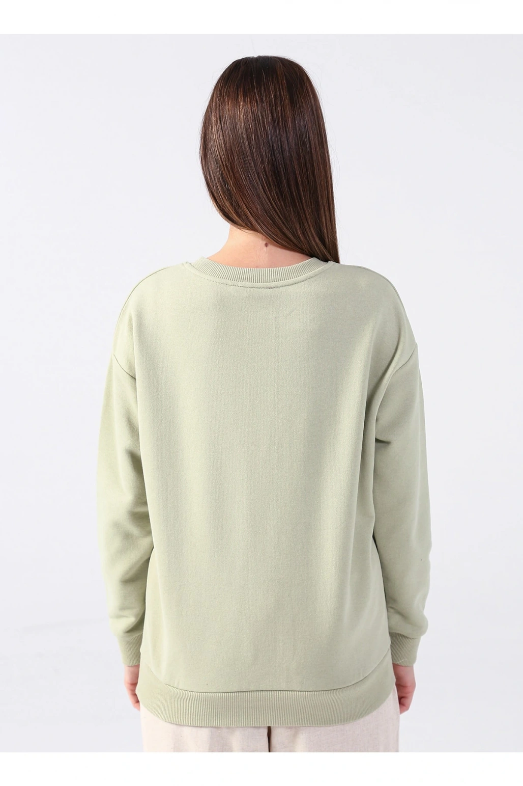 Bisiklet Yaka Baskılı Çağla Kadın Sweatshırt 22k0572k1