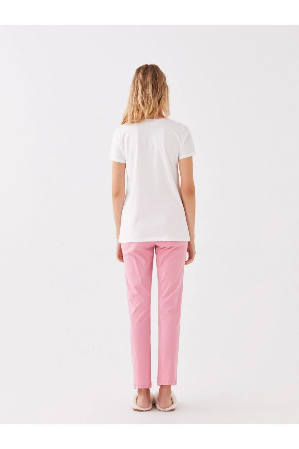 Bisiklet Yaka Baskılı Kısa Kollu Kadın Pijama Takımı