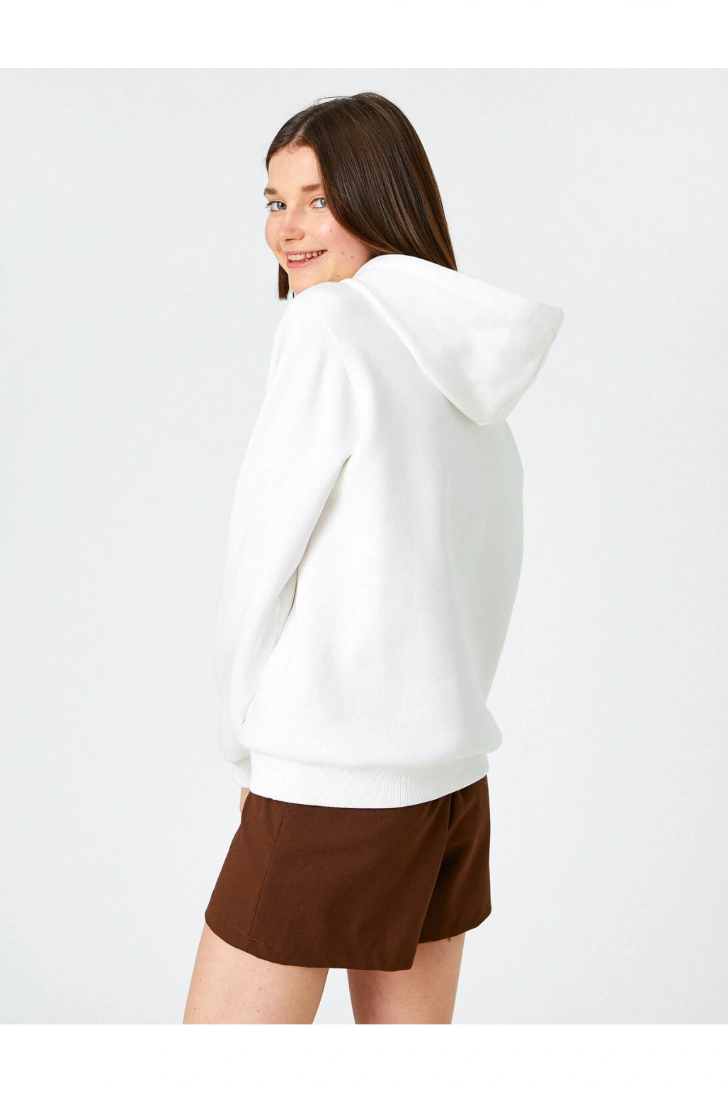 Kelebek Baskılı Sweatshirt Kapüşonlu Uzun Kollu