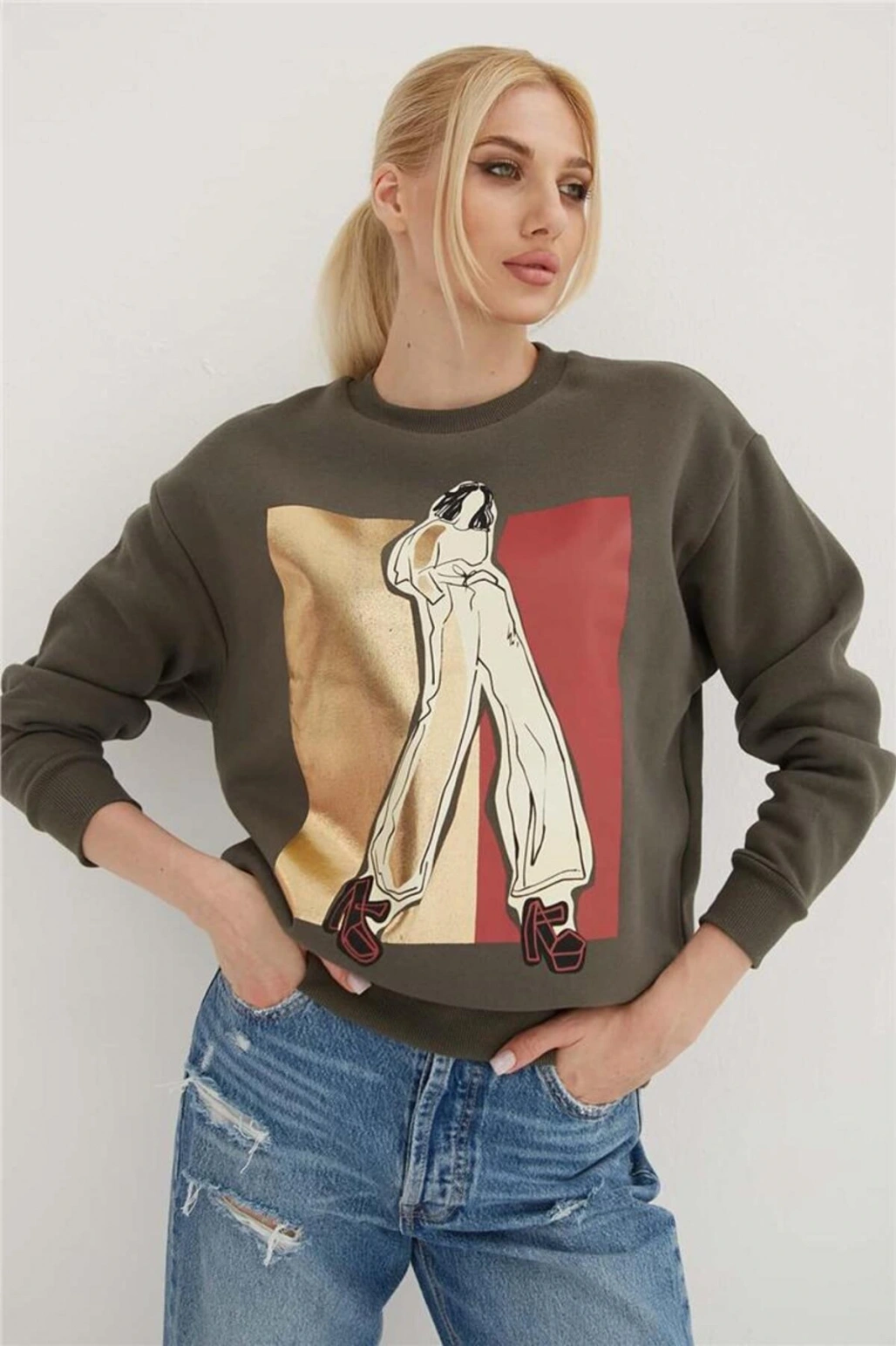 Baskılı Sweat Füme