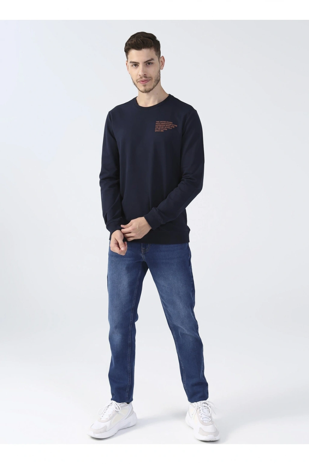 Bisiklet Yaka Lacivert Erkek Sweatshırt Gambı