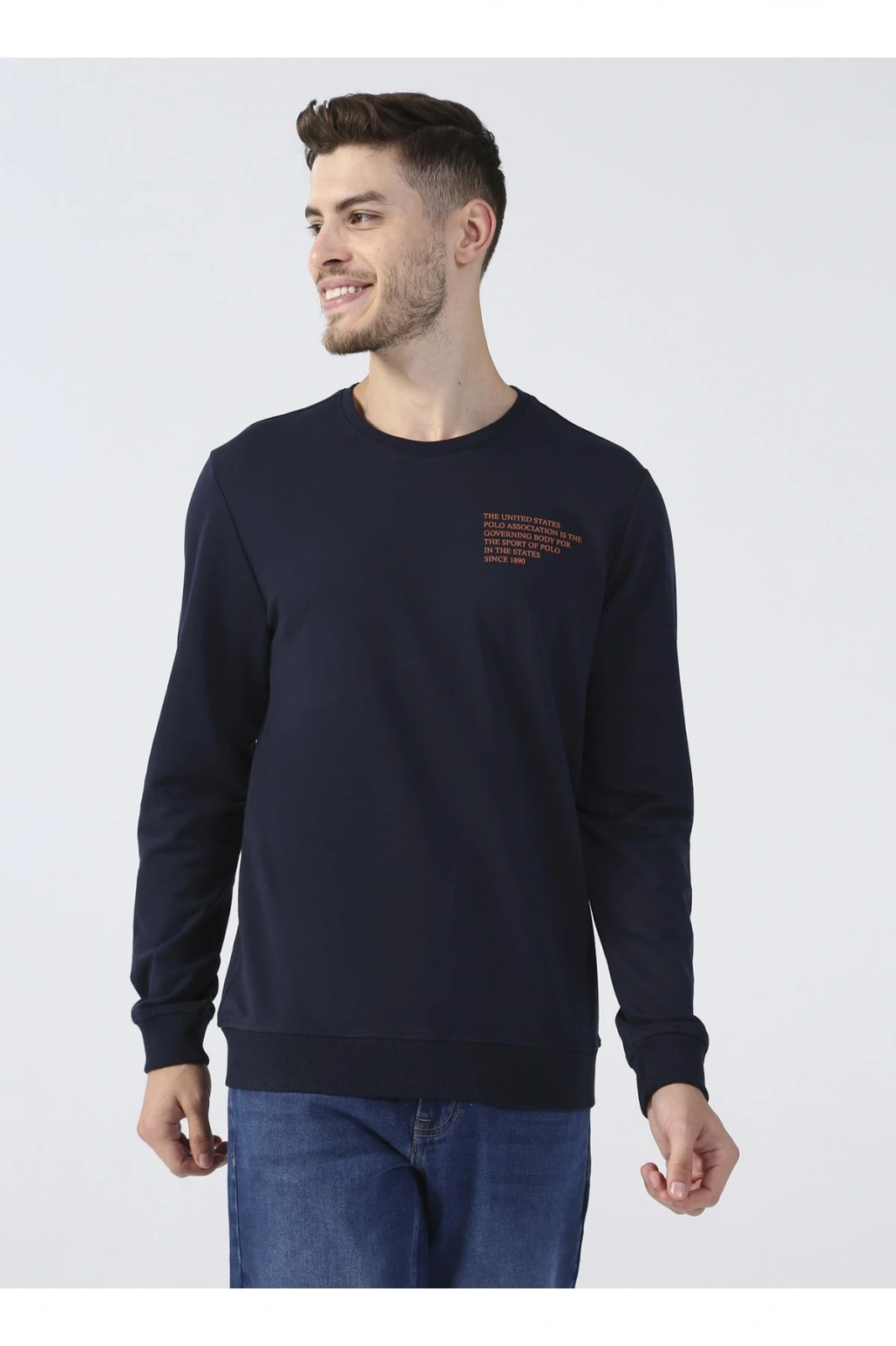 Bisiklet Yaka Lacivert Erkek Sweatshırt Gambı