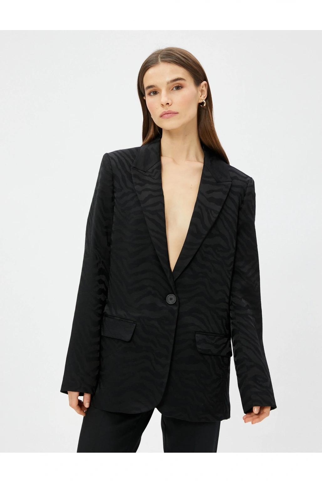 Zebra Desenli Oversize Blazer Ceket Tek Düğmeli