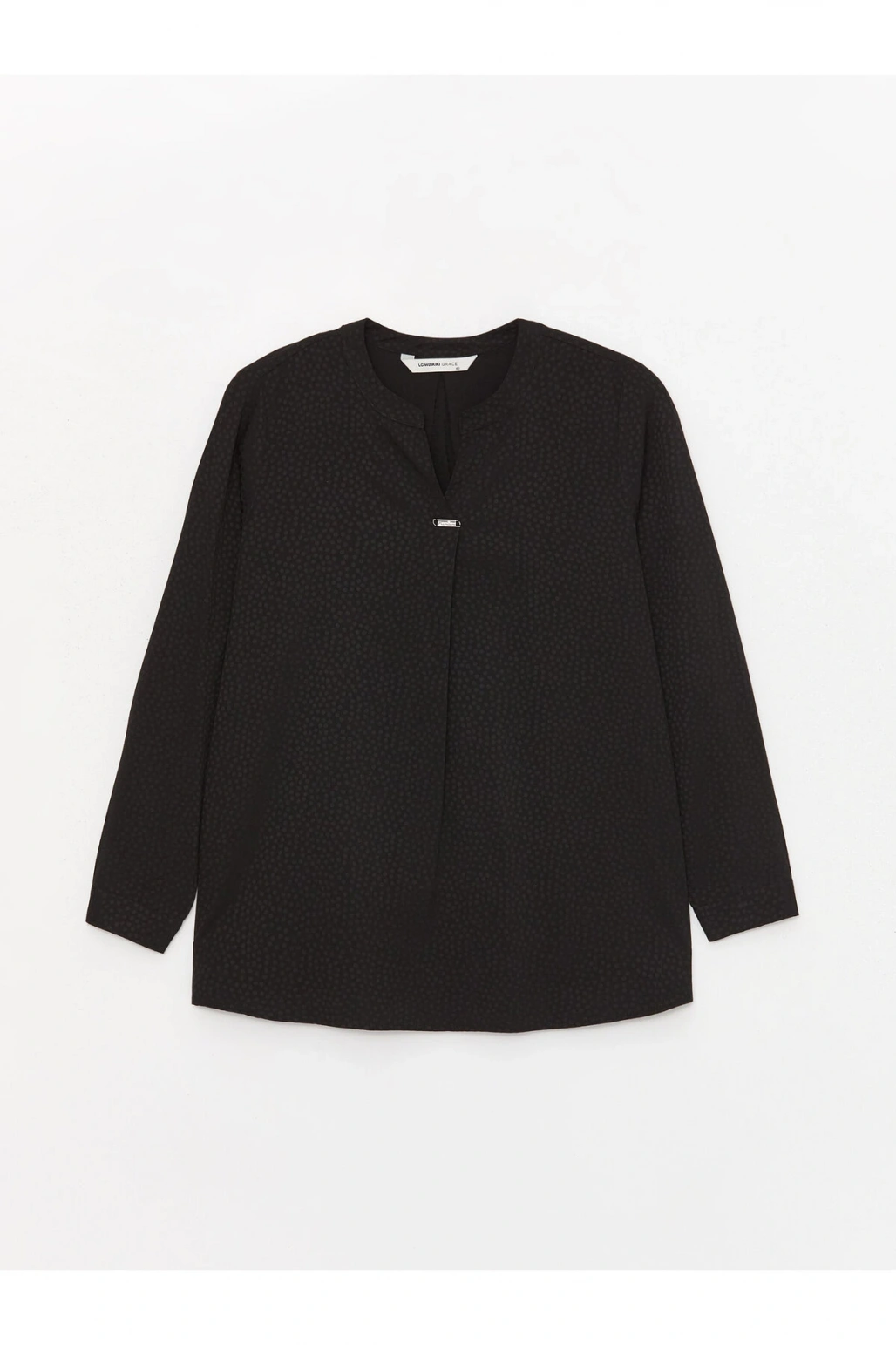 Kaçık Yaka Desenli Uzun Kollu Kadın Bluz