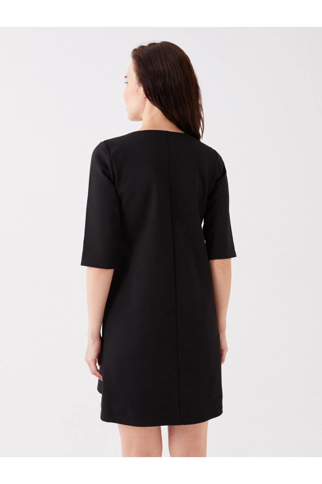 V Yaka Düz Kısa Kollu Kadın Elbise