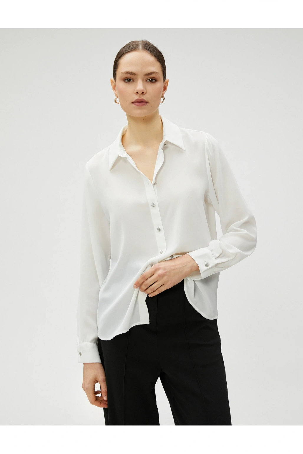 Taşlı Gömlek Düğmeli Uzun Kollu