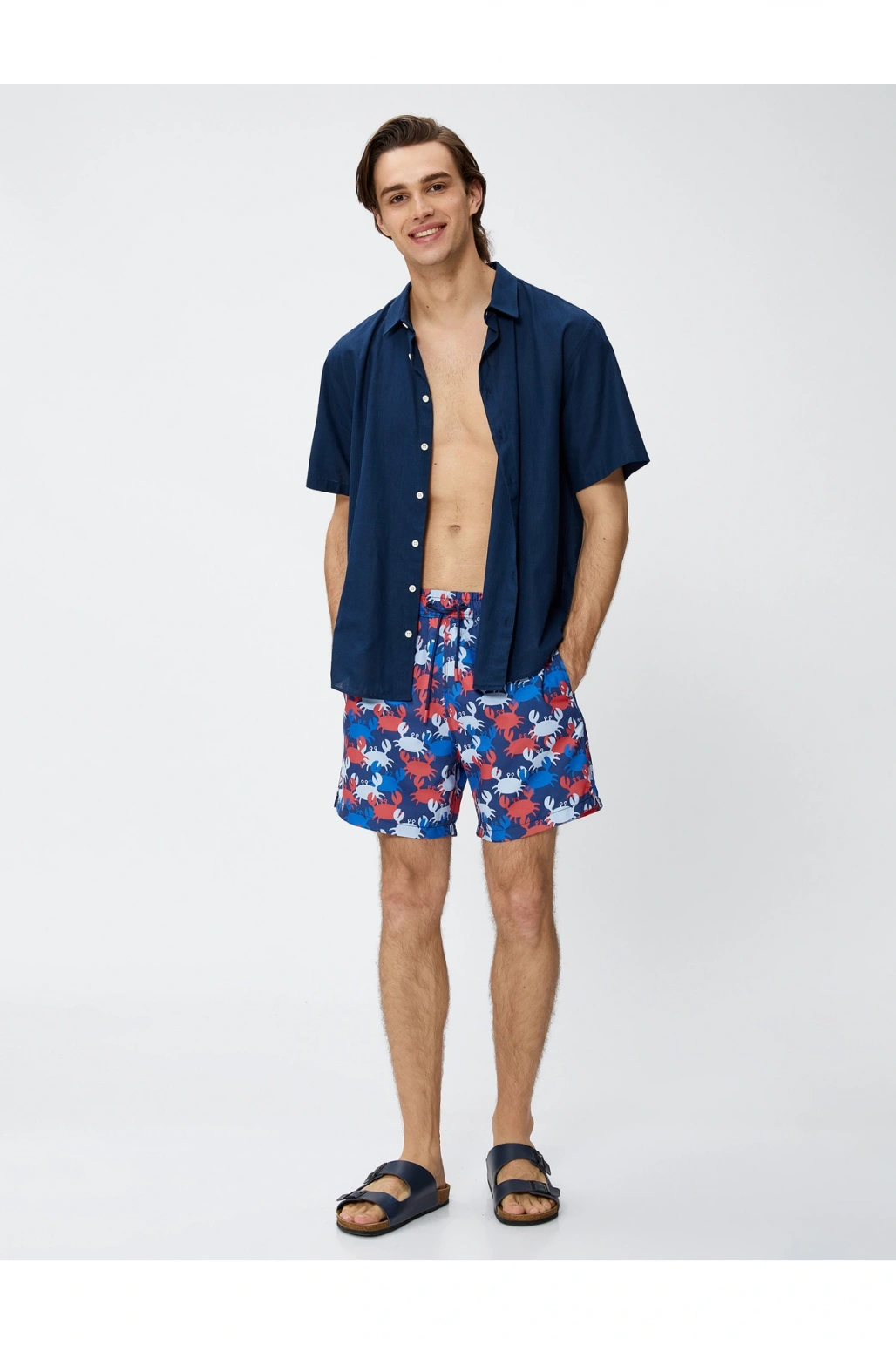 3Sam00063Bw B24 Mavi Desenli Erkek Deniz Shortu