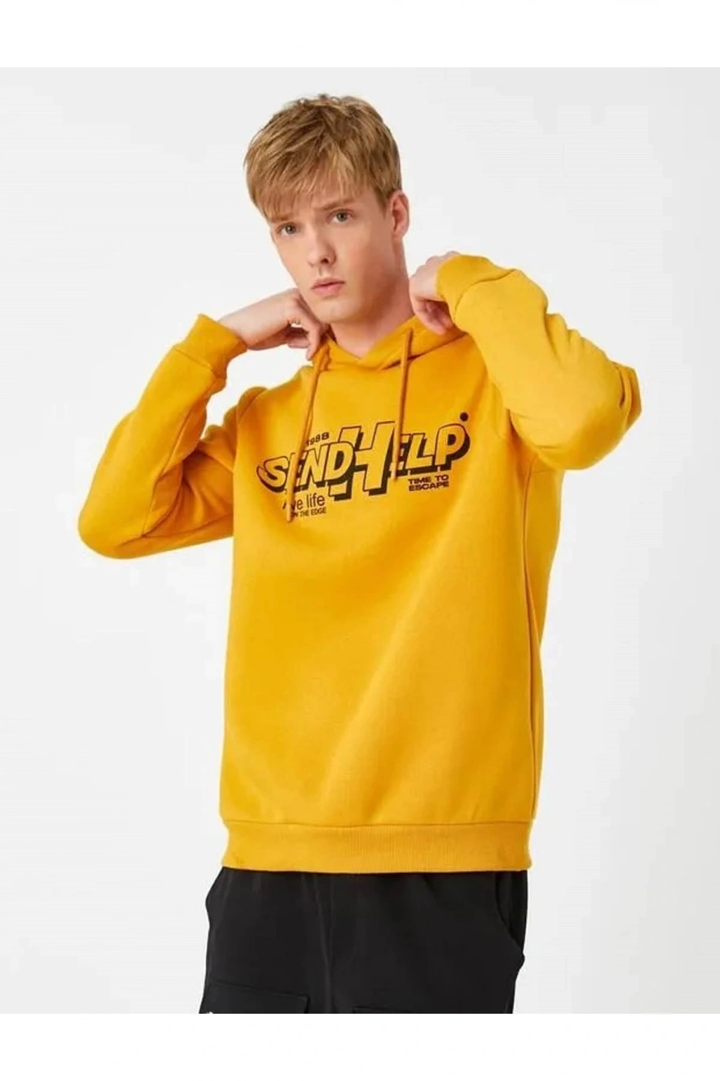 Baskılı Kapşonlu Sweatshirt Şardonlu