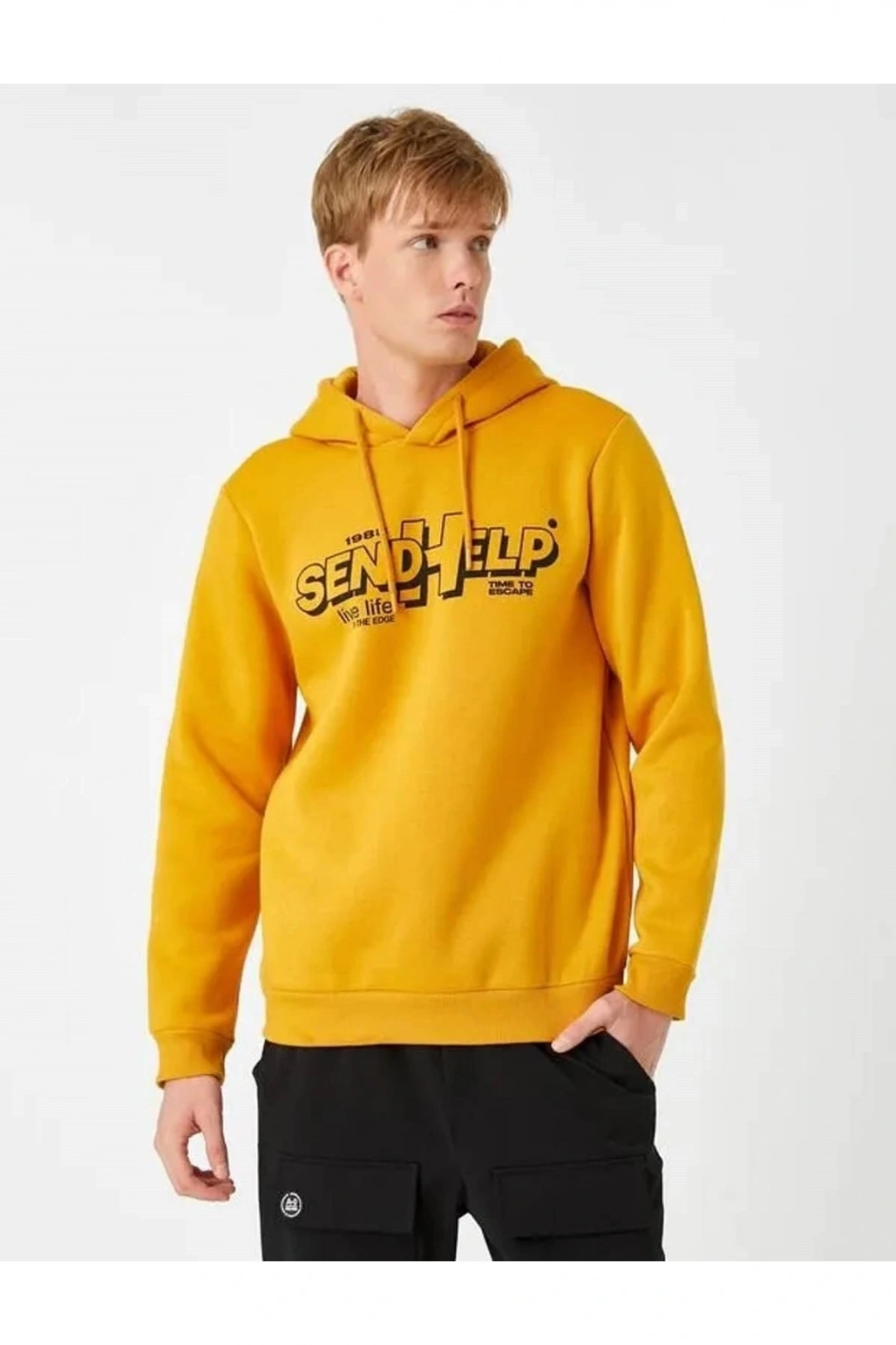 Baskılı Kapşonlu Sweatshirt Şardonlu