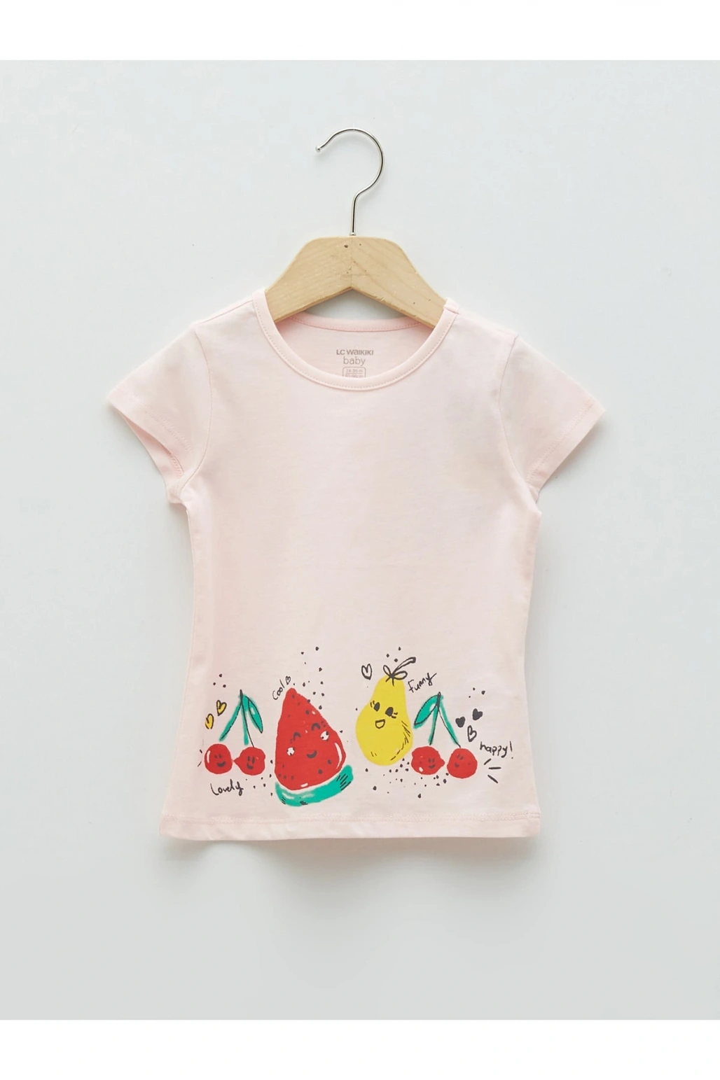 Bisiklet Yaka Kısa Kollu Baskılı Kız Bebek Tişört