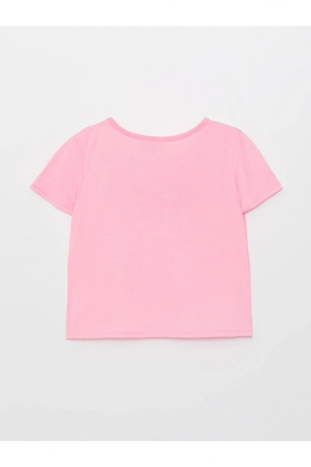 Bisiklet Yaka Baskılı Kısa Kollu Kız Çocuk Crop Tişört