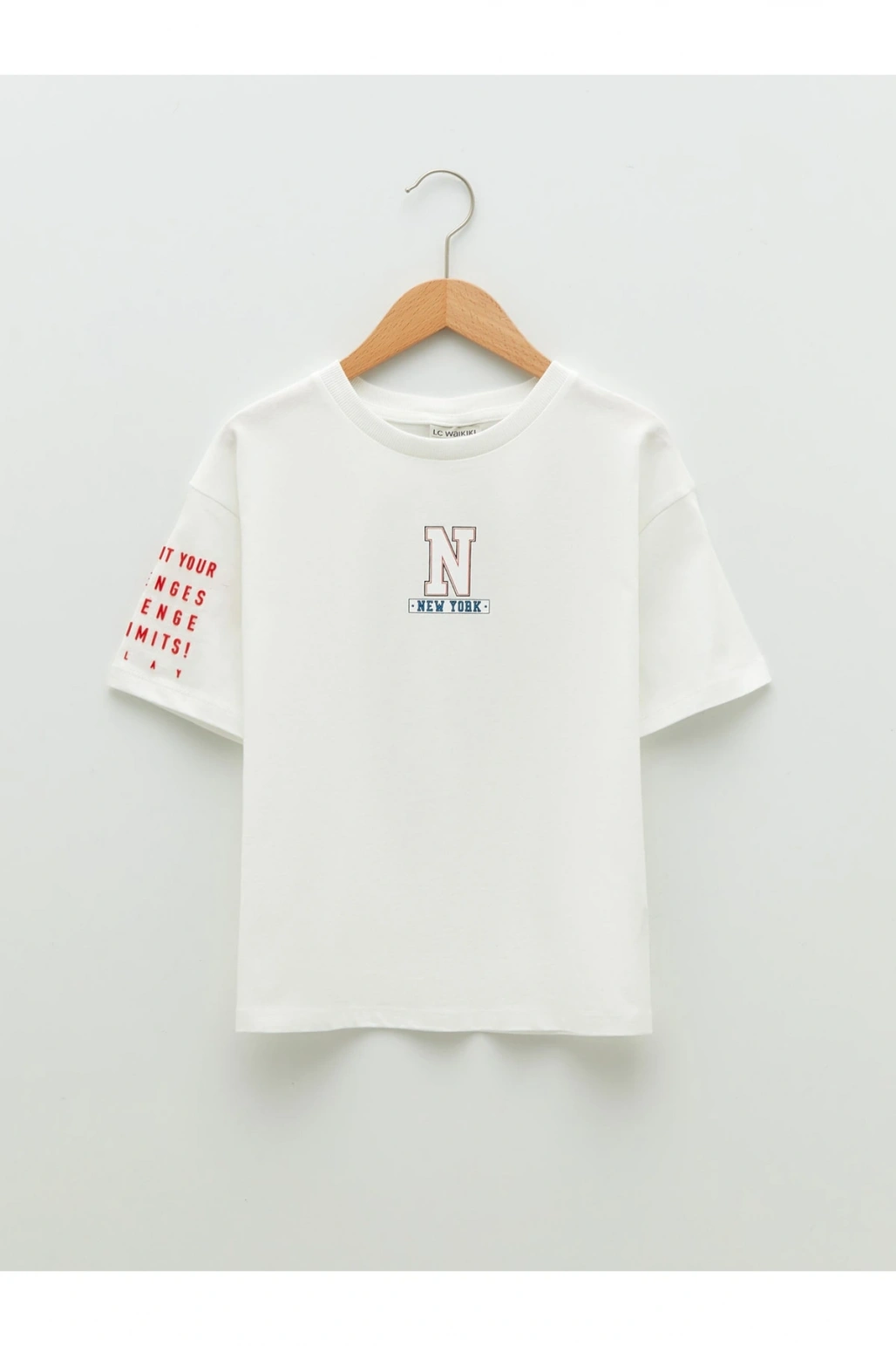 Bisiklet Yaka Baskılı Kısa Kollu Pamuklu Kız Çocuk Tişört