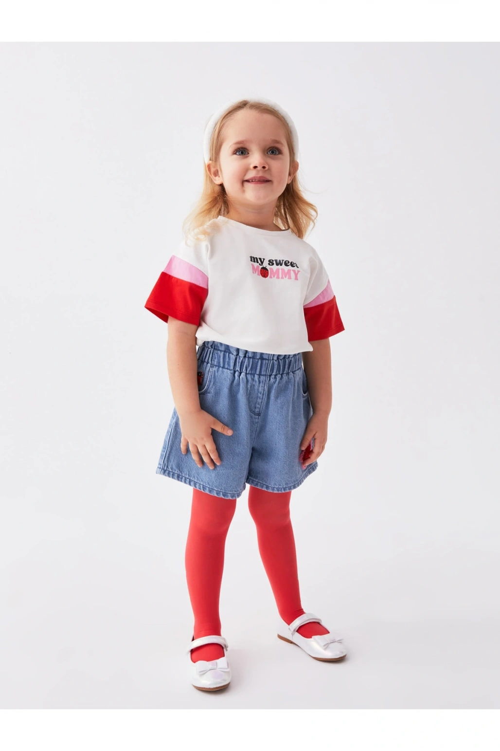 Linalin by Pelin Akil Ekru Bisiklet Yaka Kısa Kollu Baskılı Kız Bebek Tişört Anne Kız Kombini