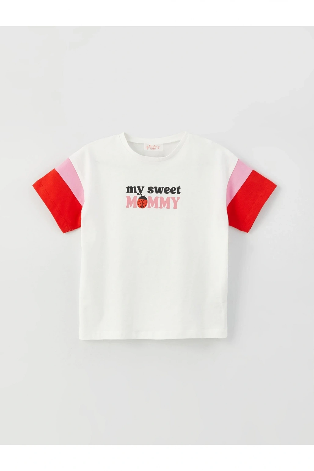 Linalin by Pelin Akil Ekru Bisiklet Yaka Kısa Kollu Baskılı Kız Bebek Tişört Anne Kız Kombini