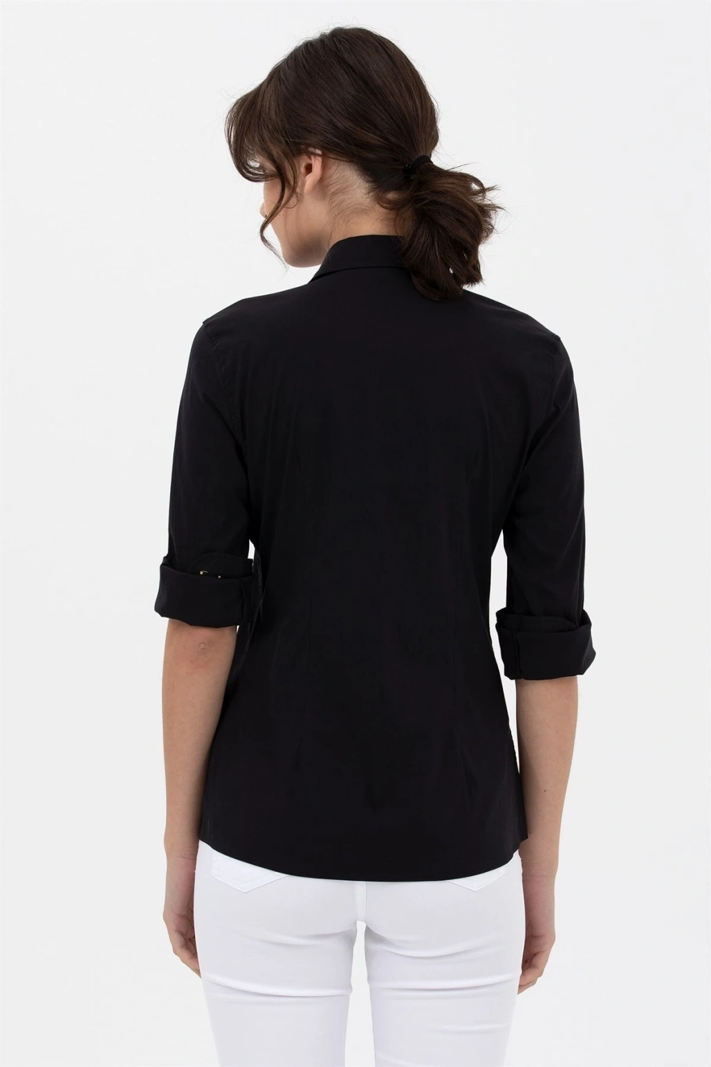 Kadın Metal Düğmeli Kol Kıvırmalı Gömlek