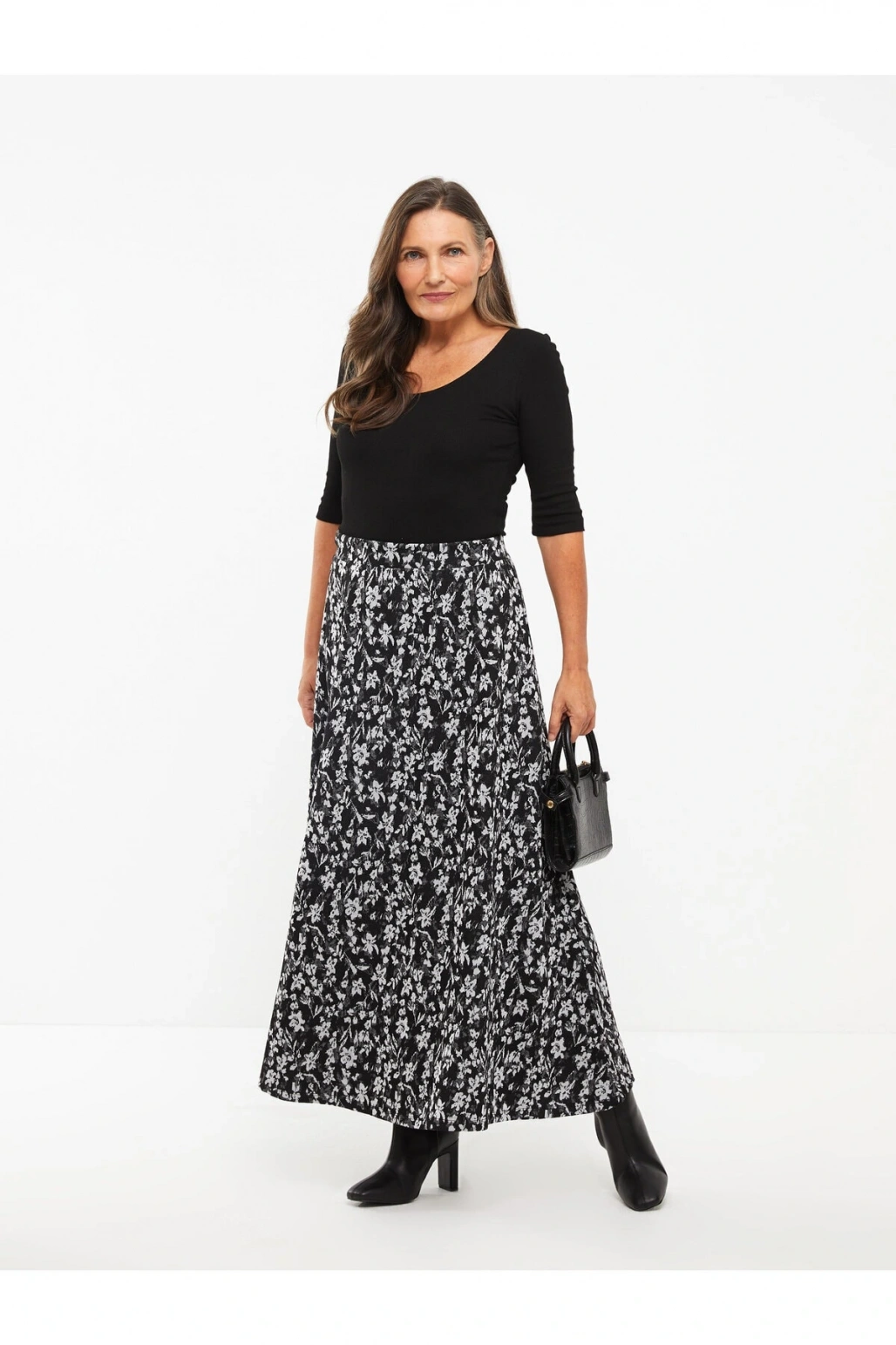 Beli Lastikli Desenli Ponte Kadın Kloş Etek