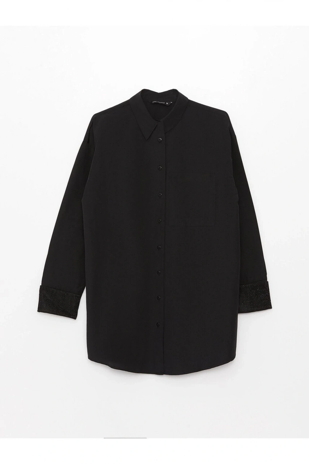 Gömlek Yaka Düz Uzun Kollu Oversize Poplin Kadın Tunik