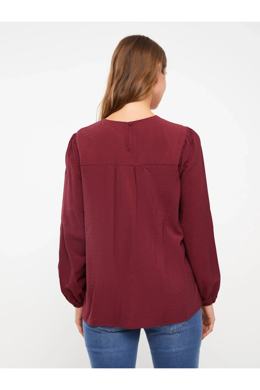 Bisiklet Yaka Nakışlı Uzun Kollu Hamile Bluz