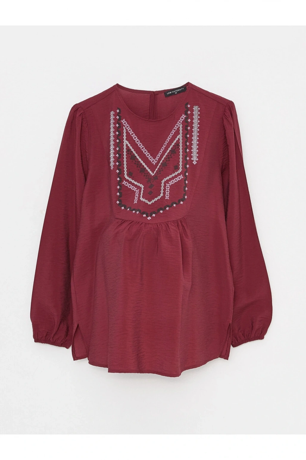 Bisiklet Yaka Nakışlı Uzun Kollu Hamile Bluz