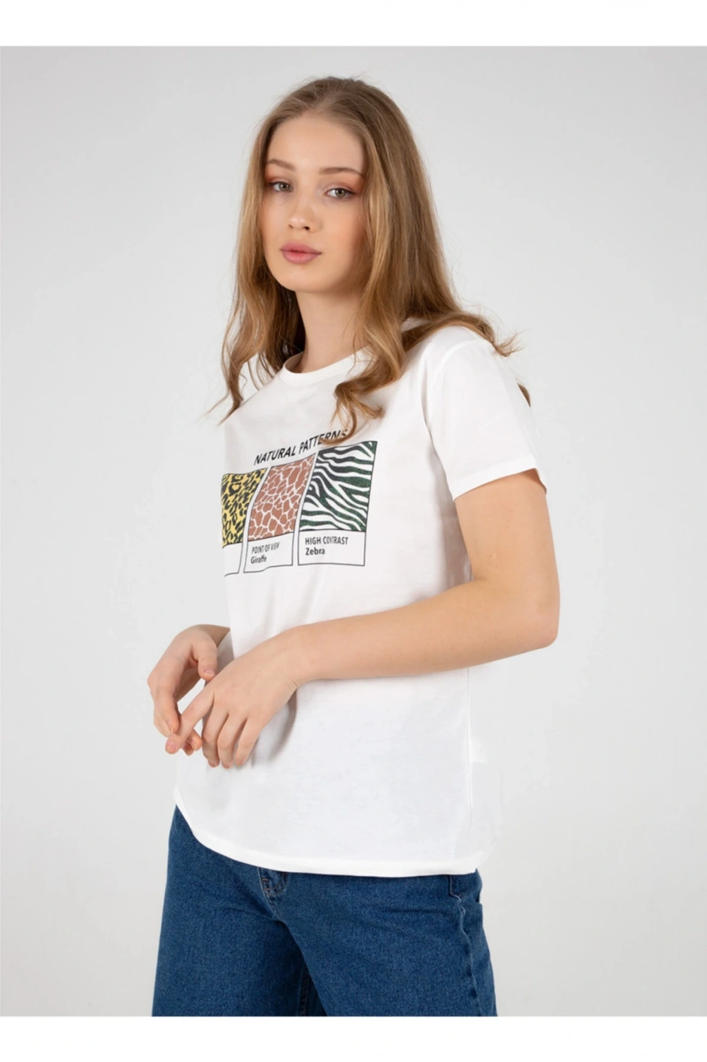 22y0654k1 Bisiklet Yakakısa Kollu Normal Kalıp Baskılı Beyaz Kadın T-shirt