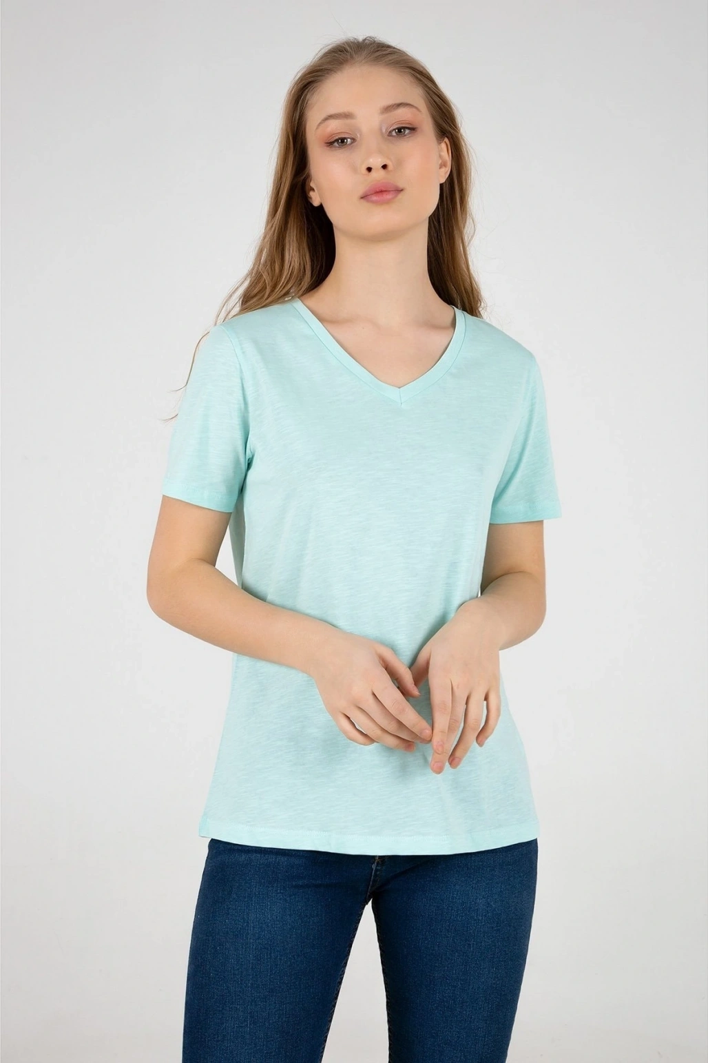 Kadın V Yaka Tshirt