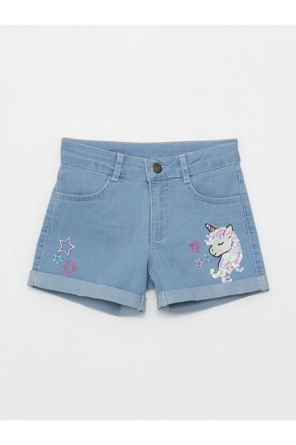 Nakışlı Kız Çocuk Jean Şort