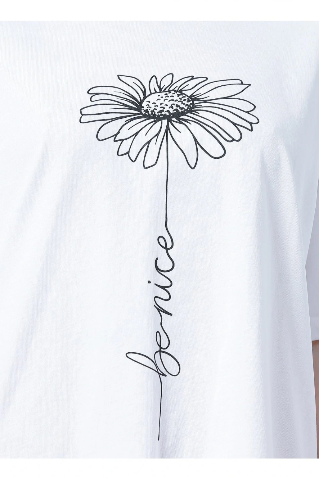 22y0402k1 Bisiklet Yaka Relaxed Baskılı Beyaz Kadın T-shirt