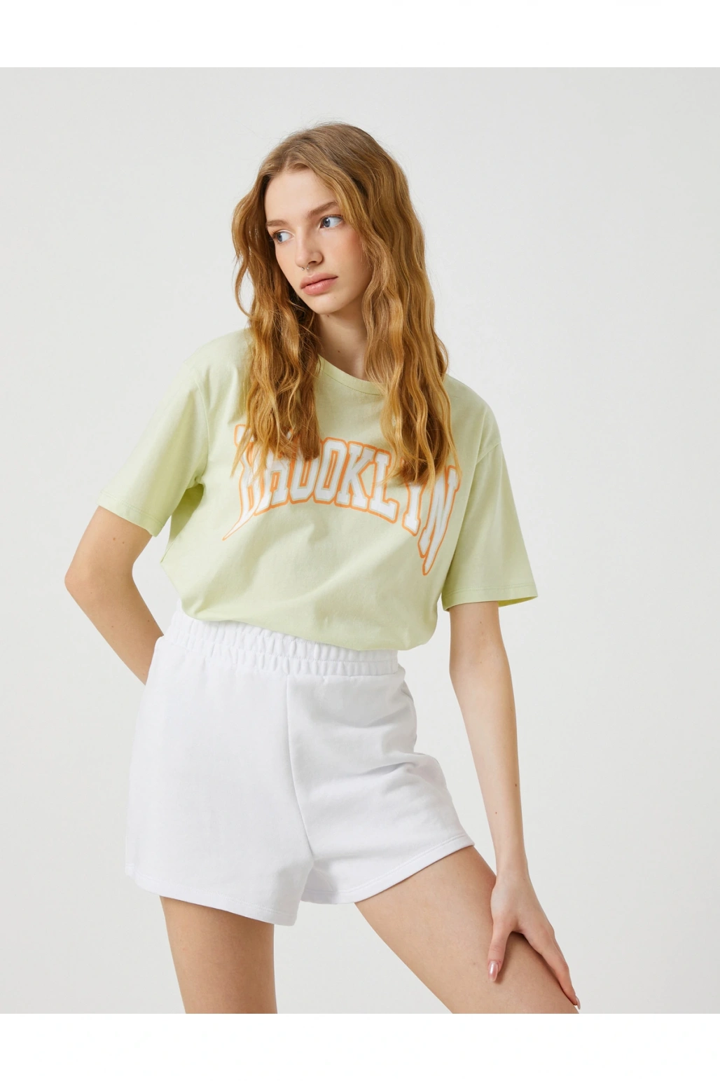 Kolej Baskılı Tişört Kısa Kollu Bisiklet Yaka Pamuklu