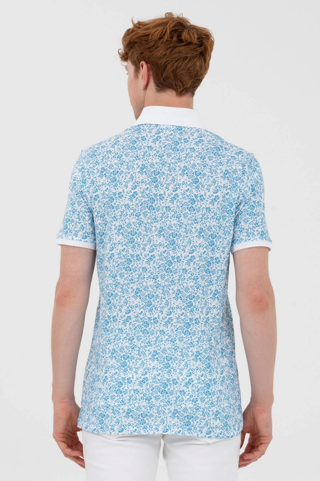 Erkek Dokuma Desenli Polo Yaka Turkuaz T-shirt